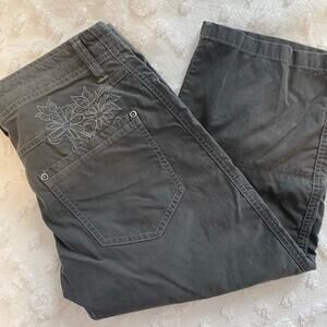 Kuhl Womens Sz 2 Embroidered Capri Pant Outdoor Hiking Gorpcore Goth Grey Y2K